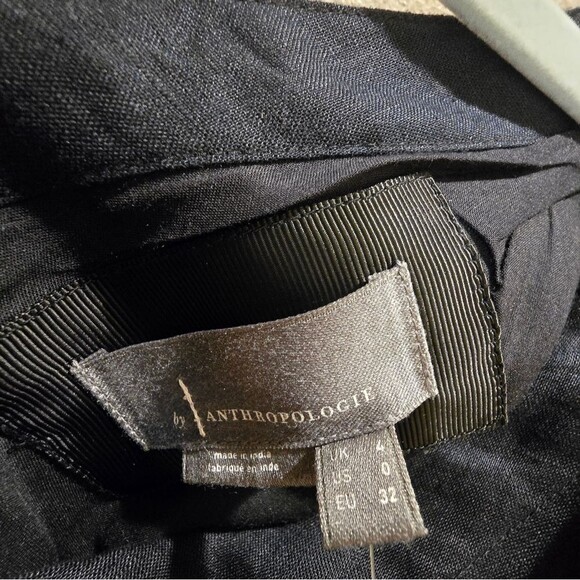 By Anthropologie Black One Shoulder Linen Wrap Dress NWT Sz 0 - Picture 7 of 8